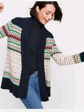 Talbots Cardigan Womens L Birdseye Shawl Collar Nordic Sweater Academia